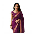 Seduva Women's Vichitra Silk Printed Saree With Unstitched Blouse 5.5Mtr (Wine)