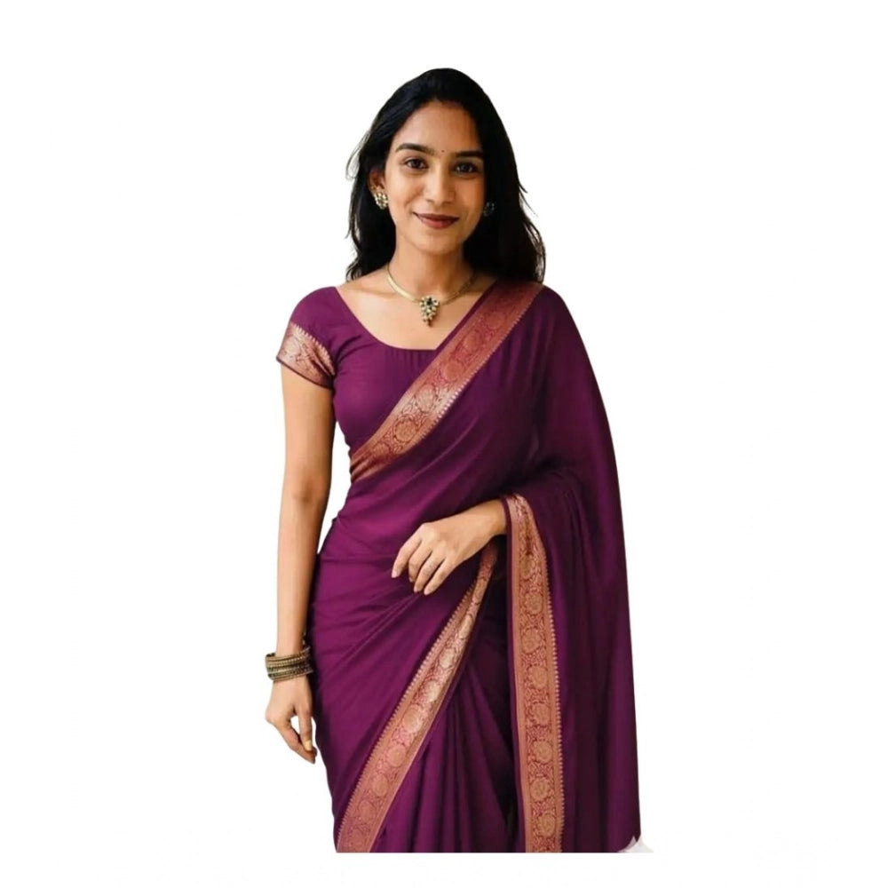 Seduva Women's Vichitra Silk Printed Saree With Unstitched Blouse 5.5Mtr (Wine)