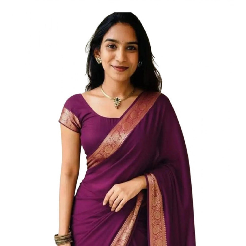 Seduva Women's Vichitra Silk Printed Saree With Unstitched Blouse 5.5Mtr (Wine)