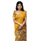 Seduva Women's Linen Printed Saree With Unstitched Blouse 5.5Mtr (Mustard)