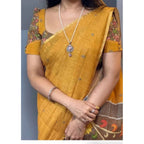 Seduva Women's Linen Printed Saree With Unstitched Blouse 5.5Mtr (Mustard)