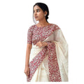 Seduva Women's Linen Printed Saree With Unstitched Blouse 5.5Mtr (White)