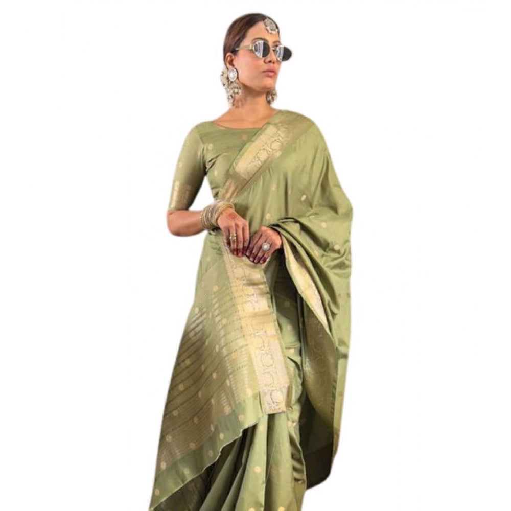 Seduva Women's Satin Printed Saree With Unstitched Blouse 5.5Mtr (Green)