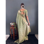 Seduva Women's Satin Printed Saree With Unstitched Blouse 5.5Mtr (Green)