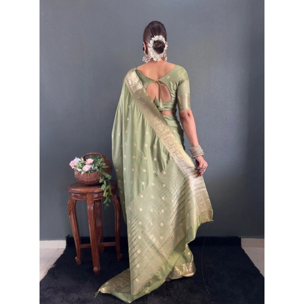 Seduva Women's Satin Printed Saree With Unstitched Blouse 5.5Mtr (Green)