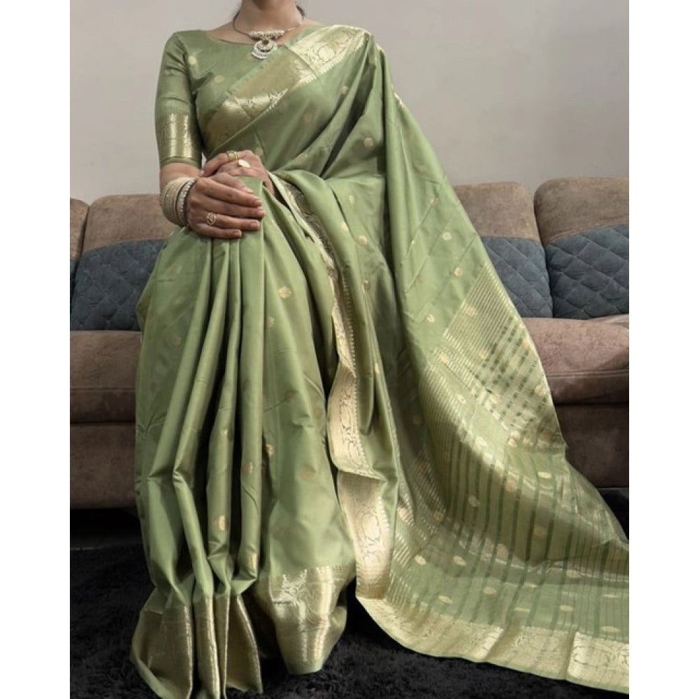 Seduva Women's Satin Printed Saree With Unstitched Blouse 5.5Mtr (Green)
