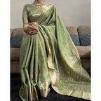 Seduva Women's Satin Printed Saree With Unstitched Blouse 5.5Mtr (Green)