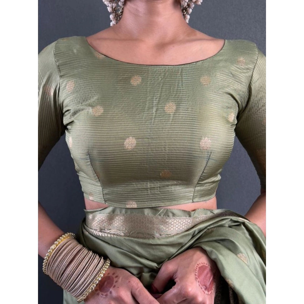 Seduva Women's Satin Printed Saree With Unstitched Blouse 5.5Mtr (Green)