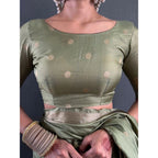 Seduva Women's Satin Printed Saree With Unstitched Blouse 5.5Mtr (Green)