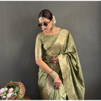 Seduva Women's Satin Printed Saree With Unstitched Blouse 5.5Mtr (Green)
