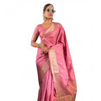 Seduva Women's Satin Printed Saree With Unstitched Blouse 5.5Mtr (Pink)