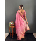 Seduva Women's Satin Printed Saree With Unstitched Blouse 5.5Mtr (Pink)