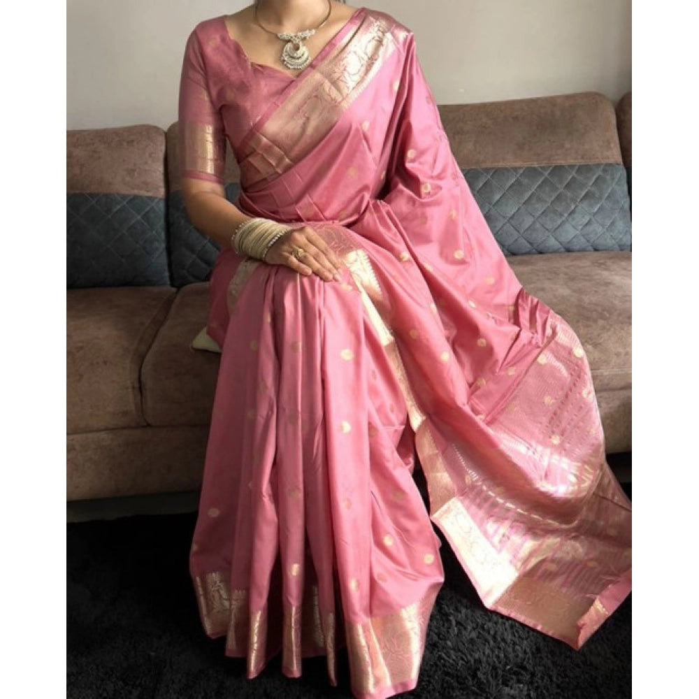Seduva Women's Satin Printed Saree With Unstitched Blouse 5.5Mtr (Pink)