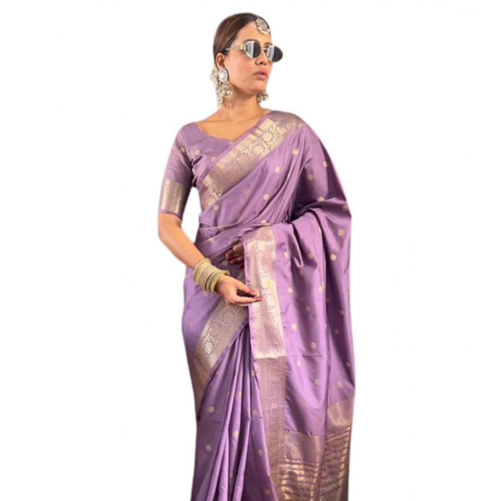 Seduva Women's Satin Printed Saree With Unstitched Blouse 5.5Mtr (Purple)