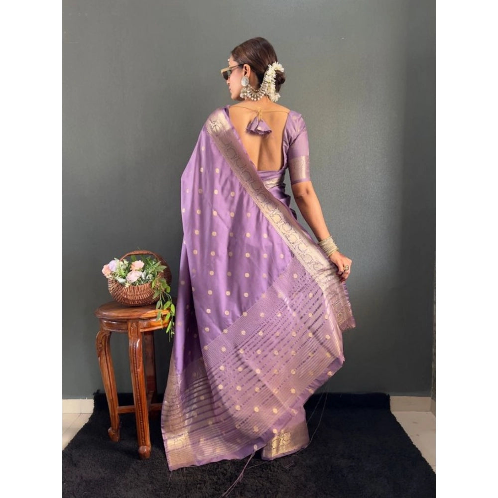 Seduva Women's Satin Printed Saree With Unstitched Blouse 5.5Mtr (Purple)