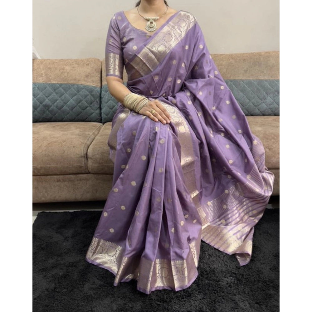Seduva Women's Satin Printed Saree With Unstitched Blouse 5.5Mtr (Purple)