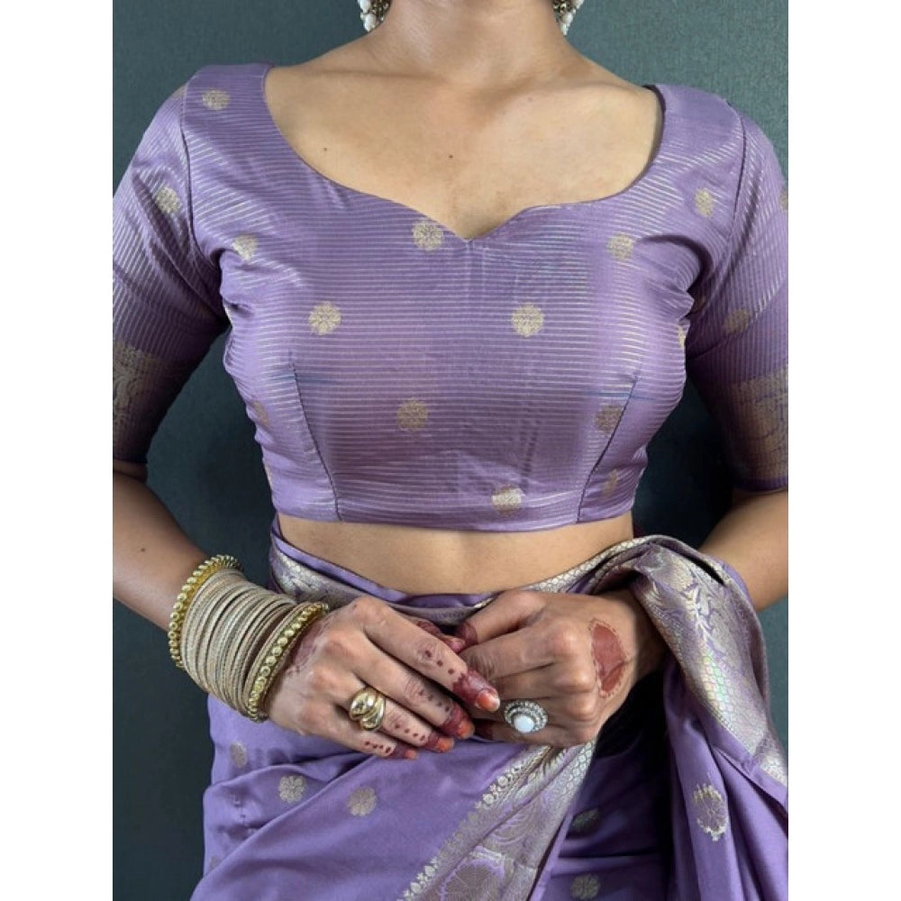 Seduva Women's Satin Printed Saree With Unstitched Blouse 5.5Mtr (Purple)