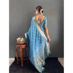 Seduva Women's Satin Printed Saree With Unstitched Blouse 5.5Mtr (light Blue)