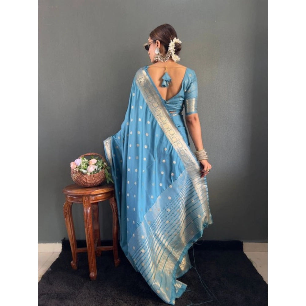 Seduva Women's Satin Printed Saree With Unstitched Blouse 5.5Mtr (light Blue)