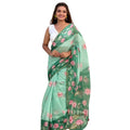 Seduva Women's Linen Printed Saree With Unstitched Blouse 5.5Mtr (Green)