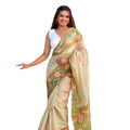 Seduva Women's Linen Printed Saree With Unstitched Blouse 5.5Mtr (Mahendi)
