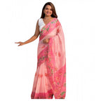 Seduva Women's Linen Printed Saree With Unstitched Blouse 5.5Mtr (Pink)