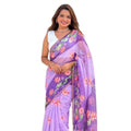 Seduva Women's Linen Printed Saree With Unstitched Blouse 5.5Mtr (Purple)