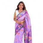 Seduva Women's Linen Printed Saree With Unstitched Blouse 5.5Mtr (Purple)