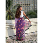 Seduva Women's Linen Printed Saree With Unstitched Blouse 5.5Mtr (Purple)