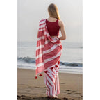 Seduva Women's Linen Printed Saree With Unstitched Blouse 5.5Mtr (Red)