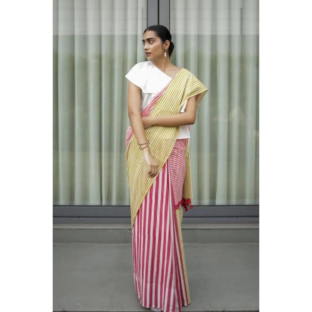 Seduva Women's Linen Printed Saree With Unstitched Blouse 5.5Mtr (Yellow)