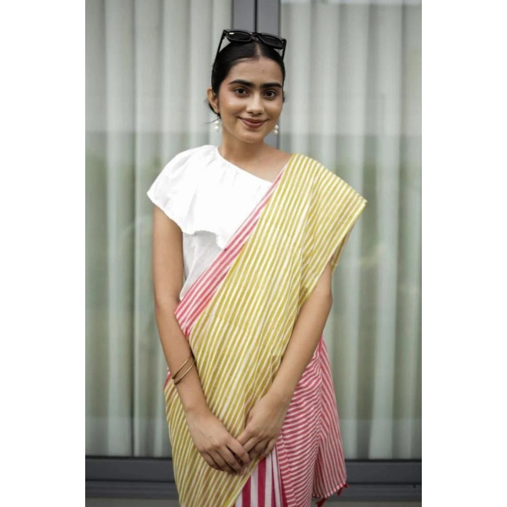 Seduva Women's Linen Printed Saree With Unstitched Blouse 5.5Mtr (Yellow)