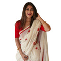 Seduva Women's Linen Printed Saree With Unstitched Blouse 5.5Mtr (White)