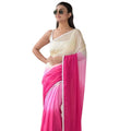 Seduva Women's Linen Printed Saree With Unstitched Blouse 5.5Mtr (Pink)