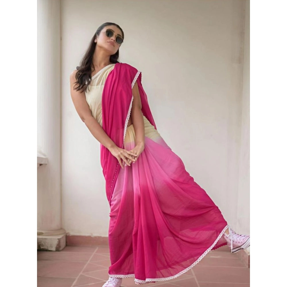 Seduva Women's Linen Printed Saree With Unstitched Blouse 5.5Mtr (Pink)