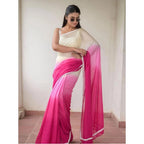 Seduva Women's Linen Printed Saree With Unstitched Blouse 5.5Mtr (Pink)