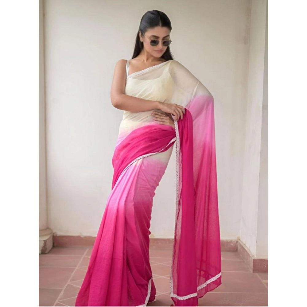 Seduva Women's Linen Printed Saree With Unstitched Blouse 5.5Mtr (Pink)