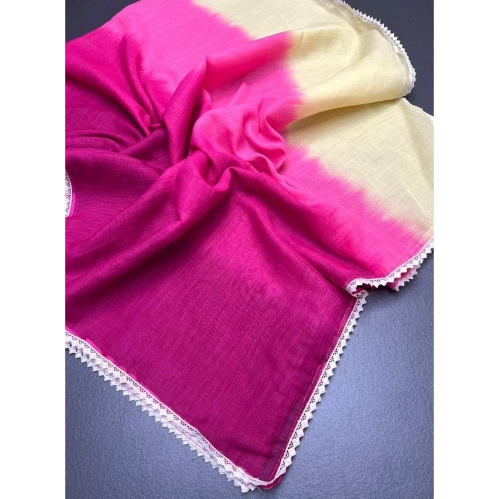 Seduva Women's Linen Printed Saree With Unstitched Blouse 5.5Mtr (Pink)