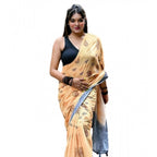 Seduva Women's Linen Printed Saree With Unstitched Blouse 5.5Mtr (Peach)