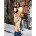 Seduva Women's Linen Printed Saree With Unstitched Blouse 5.5Mtr (Peach)