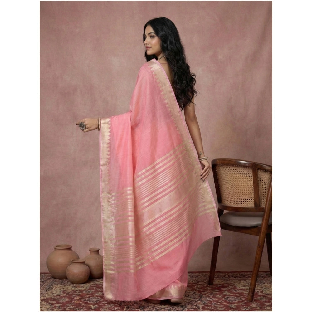 Seduva Women's Cotton Printed Saree With Unstitched Blouse 5.5Mtr (Coral Pink)