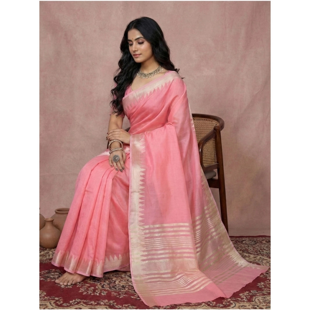 Seduva Women's Cotton Printed Saree With Unstitched Blouse 5.5Mtr (Coral Pink)