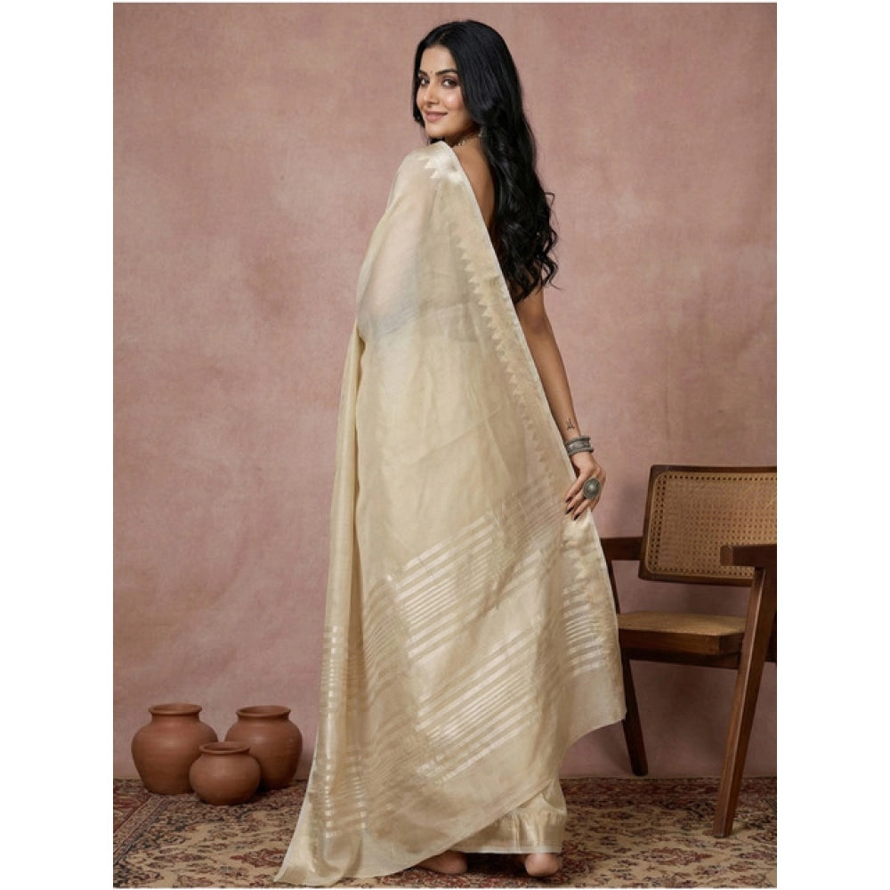 Seduva Women's Cotton Printed Saree With Unstitched Blouse 5.5Mtr (Cream)