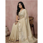 Seduva Women's Cotton Printed Saree With Unstitched Blouse 5.5Mtr (Cream)