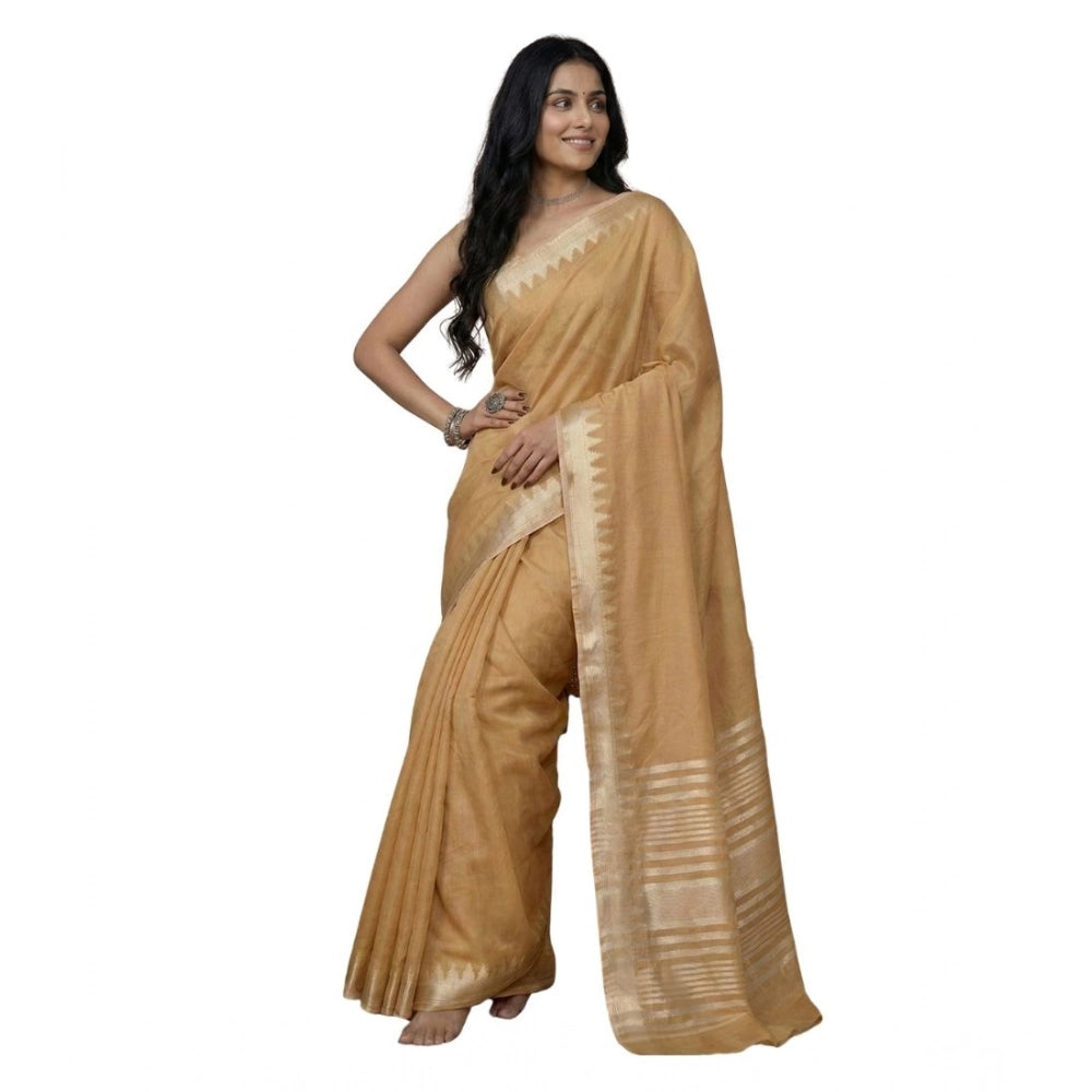 Seduva Women's Cotton Printed Saree With Unstitched Blouse 5.5Mtr (Golden)