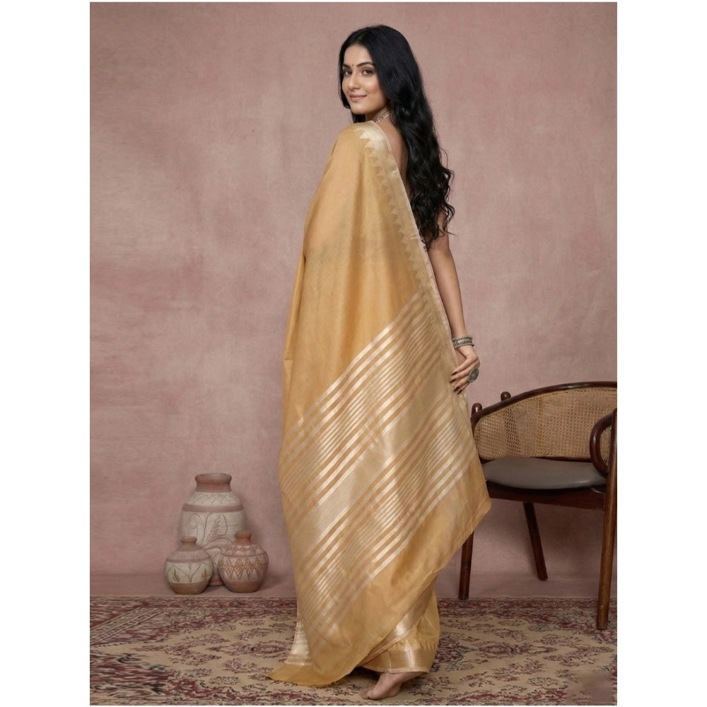 Seduva Women's Cotton Printed Saree With Unstitched Blouse 5.5Mtr (Golden)