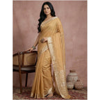 Seduva Women's Cotton Printed Saree With Unstitched Blouse 5.5Mtr (Golden)