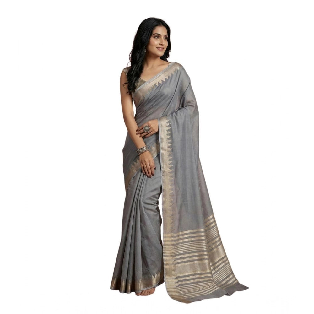 Seduva Women's Cotton Printed Saree With Unstitched Blouse 5.5Mtr (Gray)