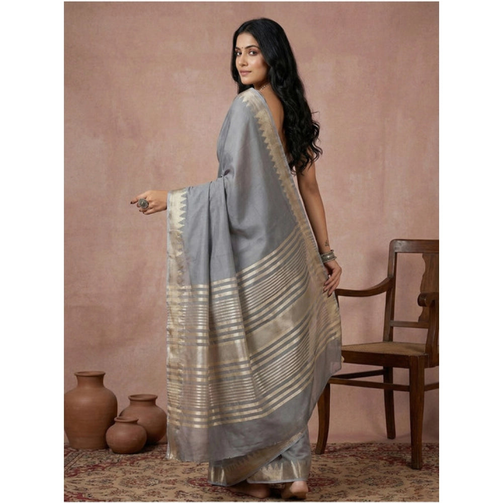 Seduva Women's Cotton Printed Saree With Unstitched Blouse 5.5Mtr (Gray)