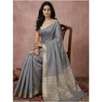 Seduva Women's Cotton Printed Saree With Unstitched Blouse 5.5Mtr (Gray)